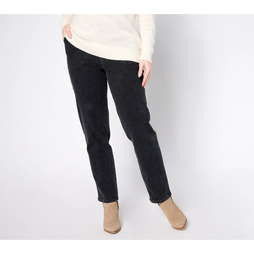 Denim & Co. Original Waist Stretch Petite Side Pocket. Pant-Black Petite L #45M
